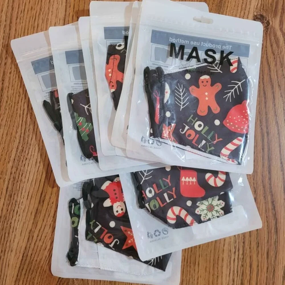 9 Washable/Reusable Masks Adult Size - Christmas Holly Jolly Matching Candy Cane